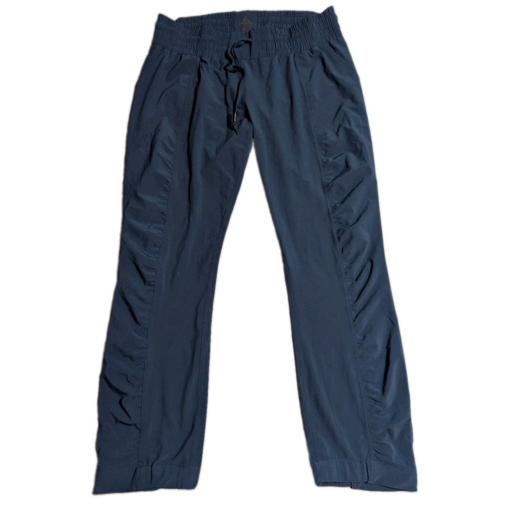 prAna Bindu Pants Womens Large Blue Ruched Travel Stretch Jogger Ankle